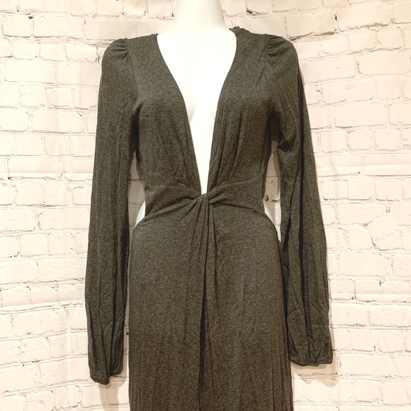 Planet Blue Dresses & Skirts - Gray Deep V Bell Sleeve Maxi Dress